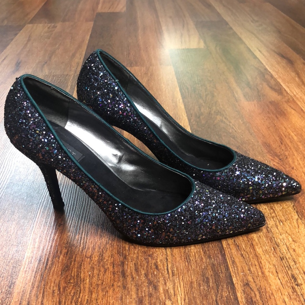 Nine West Black Glitter Heels 9.5